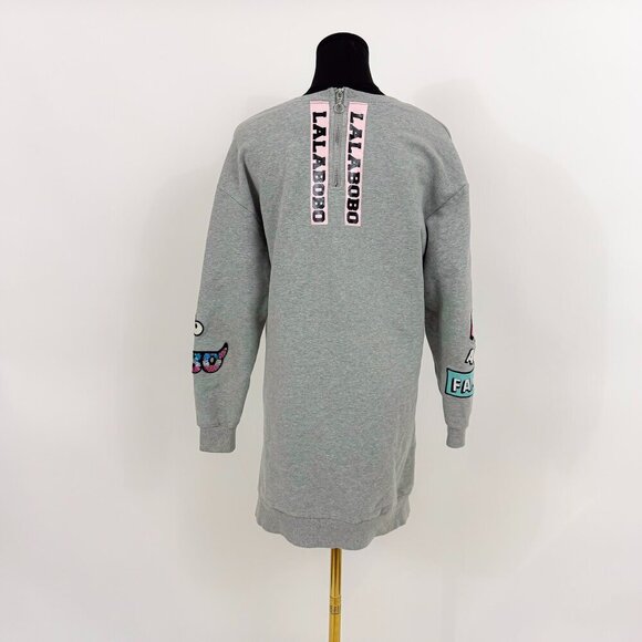 LALABOBO SWEATSHIRT GRAPHIC PATCH SWEATER DRESS GREY COLOR - Picture 3 of 10